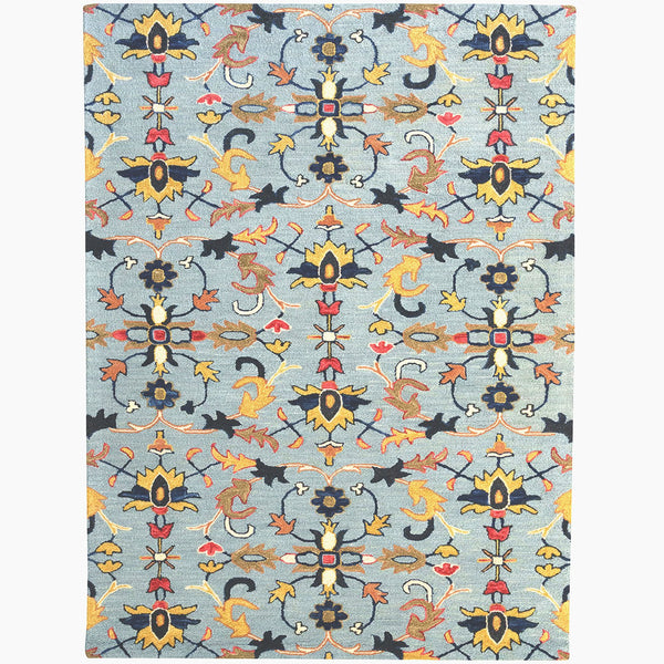 Capel Rugs Avanti-serapi Vibrant Mosaic Wool Area Rug With Eclectic Patterns And Hand-worked Accents Misty Blue, Gold 100% Wool 2544rs09001200410