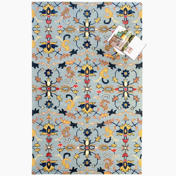 Capel Rugs Avanti-serapi Vibrant Mosaic Wool Area Rug With Eclectic Patterns And Hand-worked Accents Misty Blue, Gold 100% Wool 2544rs09001200410