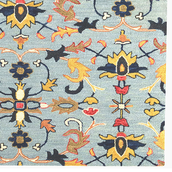 Capel Rugs Avanti-serapi Vibrant Mosaic Wool Area Rug With Eclectic Patterns And Hand-worked Accents Misty Blue, Gold 100% Wool 2544rs09001200410