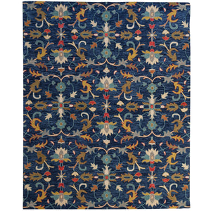 Capel Rugs Avanti-serapi Vibrant Mosaic Wool Area Rug With Eclectic Patterns And Hand-worked Accents Ink, Gold 100% Wool 2544rs02060800475