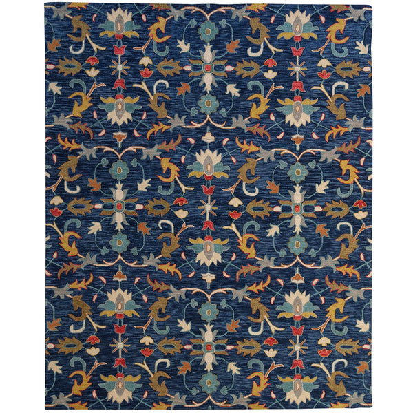 Capel Rugs Avanti-serapi Vibrant Mosaic Wool Area Rug With Eclectic Patterns And Hand-worked Accents Ink, Gold 100% Wool 2544rs02060800475