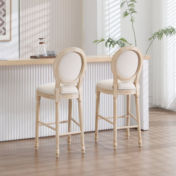 English Elm French Country Bar Chairs Set Of 2 - Elegant Upholstered Round-Back Design For Kitchen & Dining W3426P324576