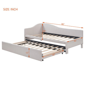 English Elm Twin Upholstered L-Shaped Daybed with Pop-Up Trundle, Space-Saving Guest Bed with Slats Kit and 400lb Capacity Beige SF000193AAA