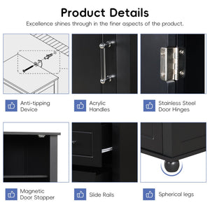 English Elm Tall Freestanding Bathroom Cabinet Two Drawers Adjustable Shelves Matte Mdf Storage Black N725P407739B