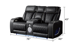 English Elm Fortuner 3PC Modern Faux Leather Reclining Living Room Set with Massage, LED, Bluetooth Speakers and USB B009S01500