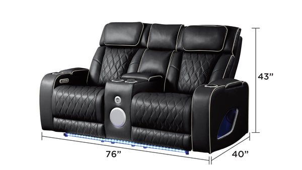 English Elm Fortuner Modern Upholstery Recliner Loveseat With Massage, Led Lights & Bluetooth - Black Comfort G150109100