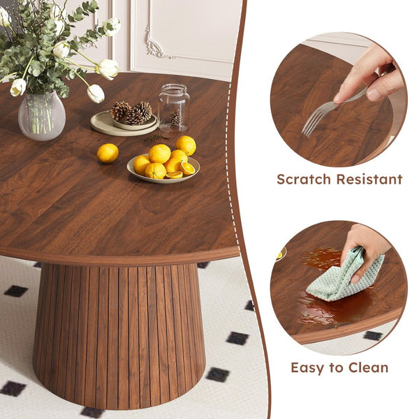 English Elm 47 Inch Round Marble Veneer Mdf Dining Table Seats Four with Slim Wood Strip Base Walnut W2700P404637