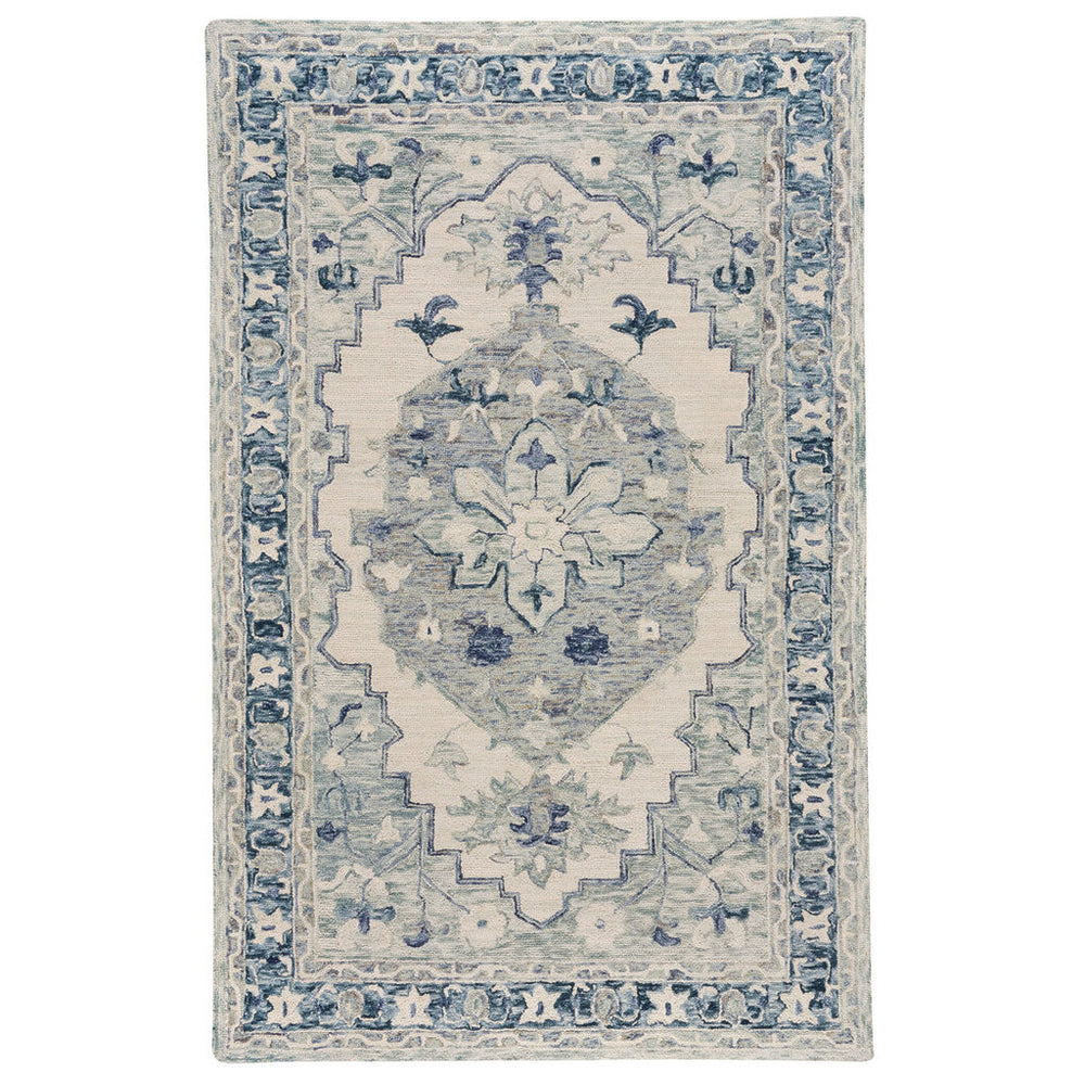 Capel Rugs Avanti-medallion Handcrafted Wool Rug With Colorful Mosaic Patterns For Eclectic Home Decor Ivory Denim, Blue 100% Wool 2547ns02060800635
