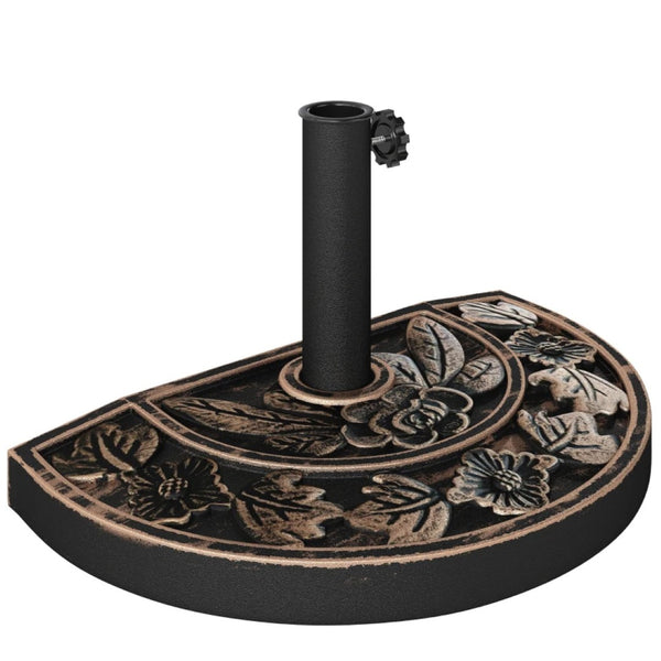 English Elm Outdoor Half Round Umbrella Base Antique Bronze Resin Stand with Floral Relief T3971P446164