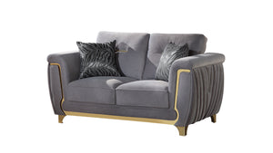 English Elm Leena Contemporary 3Pc Living Room Set With Plush Gray Upholstery & Gold Accents For Modern Elegance B009S01439