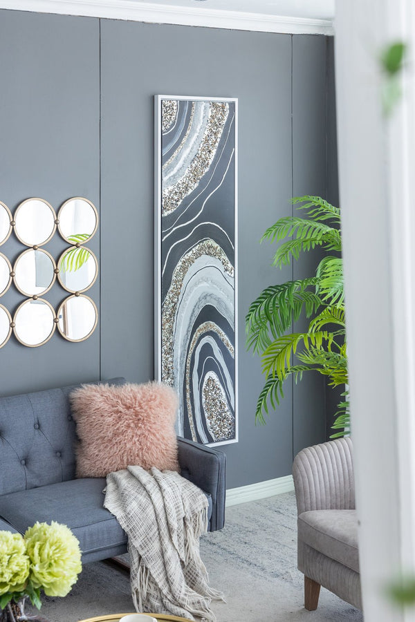 English Elm 70.9X19.7X1.5" Elongated Landscape Oil Painting With Metallic Accents And Textured Stones For Modern Decor W2078P313340