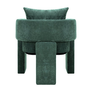 English Elm Modern Chenille 3-Leg Dining Chair with Ergonomic Arms and Removable Pillow, Supportive Comfy Accent Seating for Small Spaces Dark Green 31.5 L x 27.76 W x 15.16 H W1716P280600
