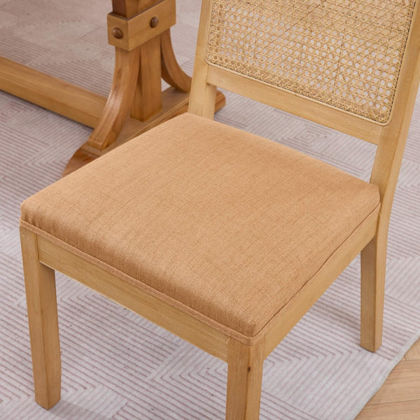 English Elm Farmhouse Rattan Back Dining Chairs Set of 2 with Linen Seat and Hardwood Legs Tan W1143P452937
