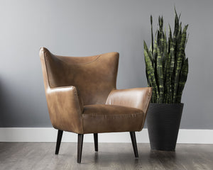 Sunpan Luther Lounge Chair - Mid-Century Modern Design with Faux Leather and Espresso Wood Legs for Comfort Tobacco Tan