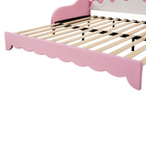 English Elm Twin Extending Daybed With Led Lights, Modern Upholstered Princess Daybed With Crown Headboard,Pink