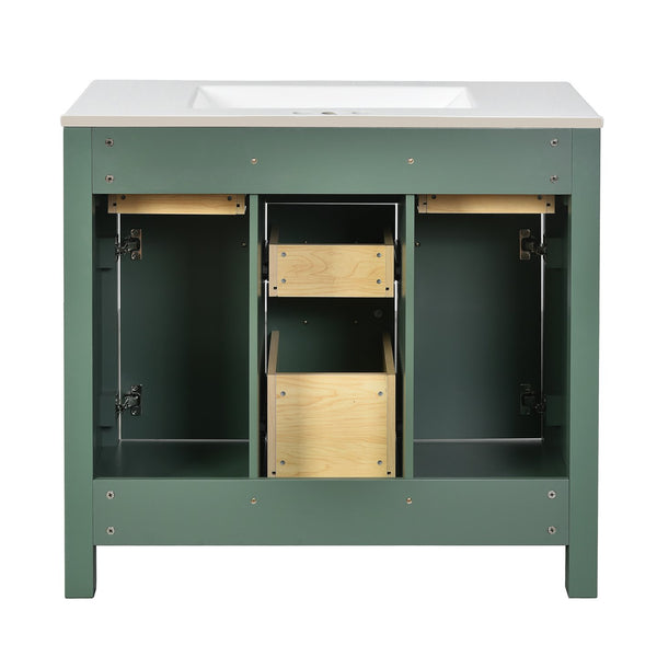 English Elm 72'' Modern Bathroom Vanity Set With Ceramic Sink, Ample Storage, Solid Wood Frame & Green Finish N710SS00011F