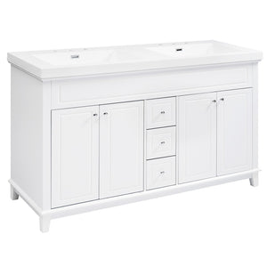 English Elm [video] 60 Inch Freestanding Bathroom Vanity Dual Resin Sinks Soft Close White Cabinet N759S351759K