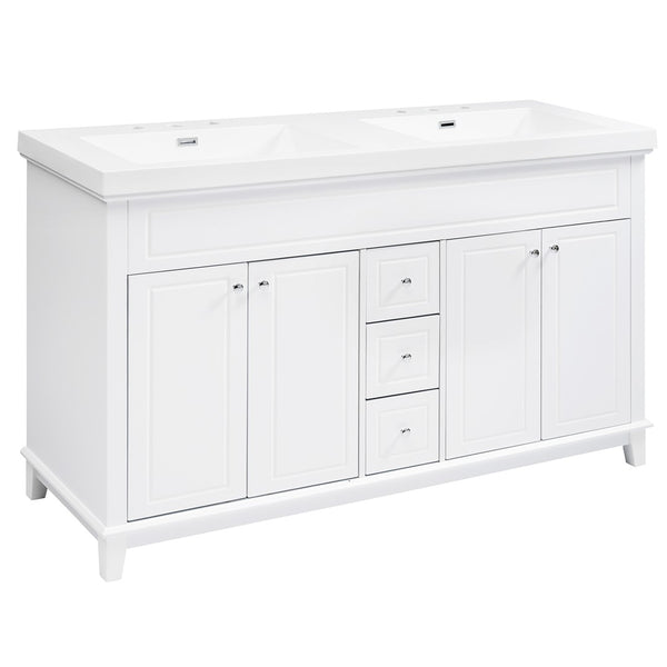 English Elm [video] 60 Inch Freestanding Bathroom Vanity Dual Resin Sinks Soft Close White Cabinet N759S351759K