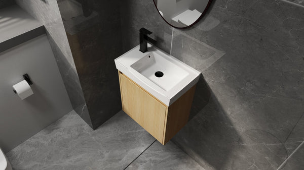 English Elm 20" Wall-Mounted Bathroom Vanity With Ceramic Sink - Stylish Oak Finish, Compact Storage Solution W1972P196394