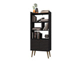 Manhattan Comfort Bogart Mid-Century Modern Bookcase Black 254BMC8