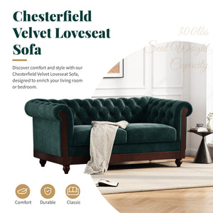English Elm Christopher Knight Home® - VIVALUX Chesterfield Velvet Loveseat Sofa with Rolled Arms Tufted Buttons Plush 2-Seater Comfort 59.4" Dark Green N762P178705F