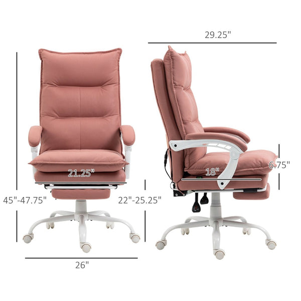 English Elm Vinsetto Executive Massage Office Chair - Heated Reclining, Ergonomic Design With Footrest, Pink W2225P217486-GIGA
