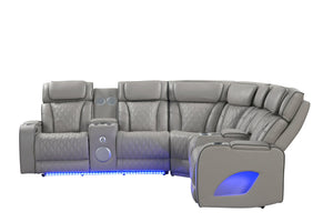 English Elm Fortuner Modern power recliner sectional with massage, Bluetooth speakers, LED lighting, USB charging, storage Gray B009S01797