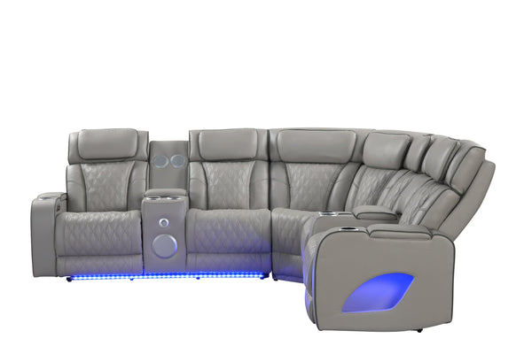 English Elm Fortuner Modern power recliner sectional with massage, Bluetooth speakers, LED lighting, USB charging, storage Gray B009S01797