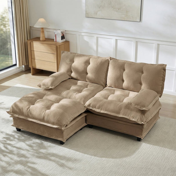English Elm 77" Modular Cloud Sectional Chenille Couch Deep Lounge Seat with Ottoman for Living Room Light Coffee W714S01692