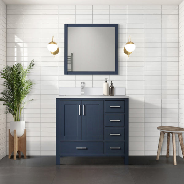 English Elm Navy Blue Bath Vanity With White Quartz Top, 36" W X 22" D – Elegant Storage & Soft-Close Drawers B2731P258862