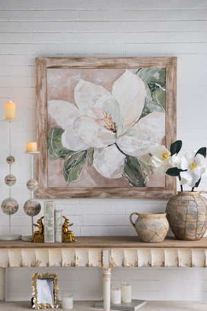 English Elm 39.4x39.4x1.2" Hand-painted Magnolia Canvas Art in Rustic Fir Wood Frame W2078P475437