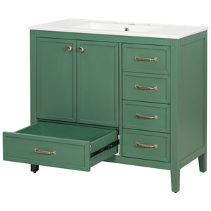 English Elm Christopher Knight Home® - 36" Vintage-inspired Bathroom Vanity with Ceramic Sink, Solid Wood Frame, Soft-Close Drawers, Spacious Storage Green N759P293646F