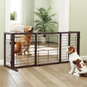 English Elm 38"-71" Freestanding Pinewood Pet Gate with Wire Mesh Panels for Doorways W2181P357586