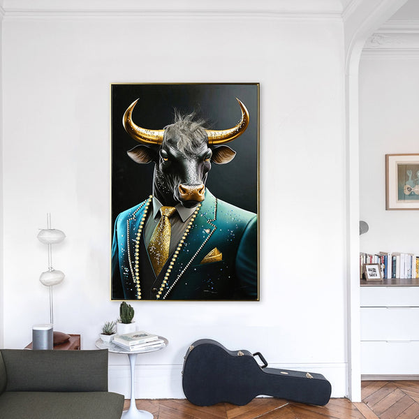 English Elm Executive Blue Buffalo Canvas Wall Art - Dapper Green Portrait in Tailored Suit, Premium Gallery Wrap for Office, Home, Study Decor W3374P322228