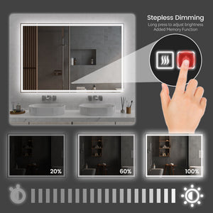 English Elm 72"x48" Modern LED Smart Mirror for Bathroom — Front & Back Lighting, Touch Anti-Fog, 3-Color Memory Mode T3177P284029
