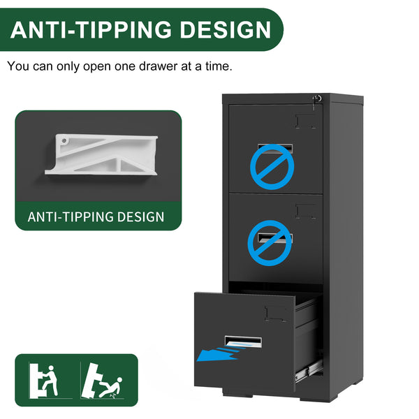 English Elm 3 Drawer Metal Vertical File Cabinet with Lock, Anti-Tilt, Quiet Ball-Bearing Slides and Label Holders for A4 Legal Letter Storage Black T2398P342715