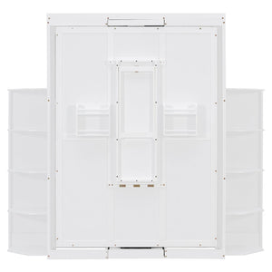 English Elm Rotating Murphy Wall Bed with Convertible Desk Dual Side Shelves Full Size Mdf Cabinet White LP000961AAK