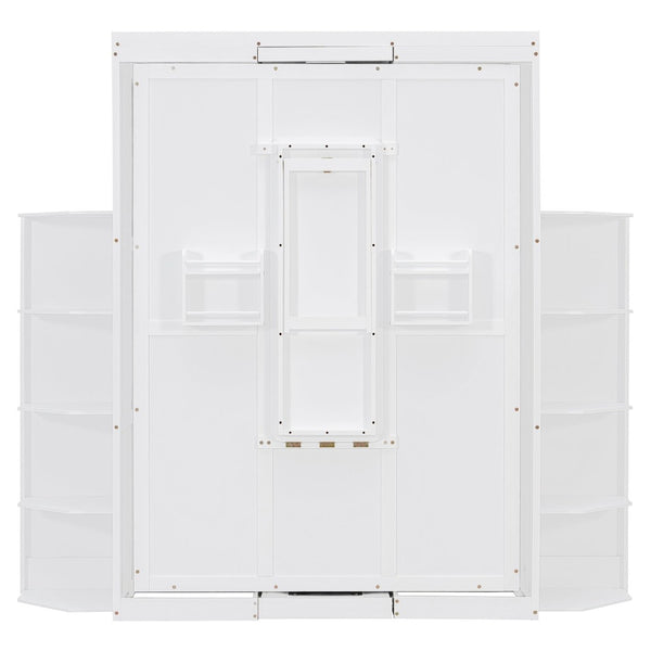 English Elm Rotating Murphy Wall Bed with Convertible Desk Dual Side Shelves Full Size Mdf Cabinet White LP000961AAK
