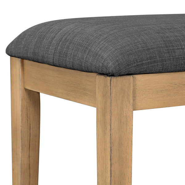 English Elm TOPMAX Solid Wood Extendable Dining Table Set for 6 with 18" Leaf, Trestle Legs, Cushioned Bench & Chairs Gray SP000089AAE