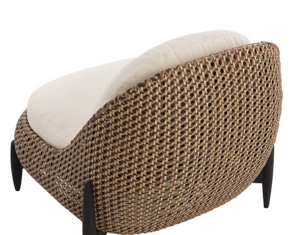 Sunpan Carilo Lounge Chair - Modern Outdoor Seating With Teak Legs, Woven Synthetic Wicker & Cushions Cream Fabric 112115