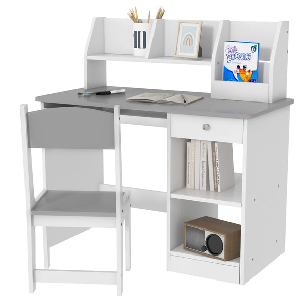 English Elm Qaba Kids Desk And Chair Set For Ages 5-8, Stylish Gray Study Space With Storage For Crafts & Homework W2225P249758-GIGA