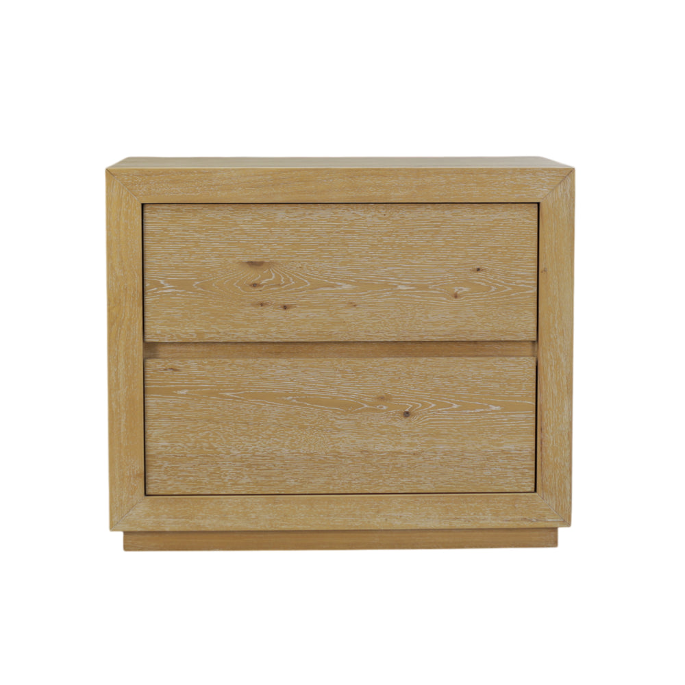 Alpine Furniture Harper Light Oak Two-Drawer Nightstand With Soft-Close Glides, Solid Rubberwood, 30"W X 18"D X 25"H 255-02