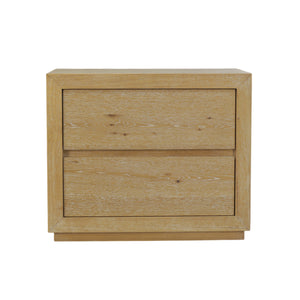 Alpine Furniture Harper Light Oak Two-Drawer Nightstand With Soft-Close Glides, Solid Rubberwood, 30"W X 18"D X 25"H 255-02