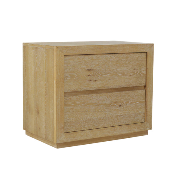 Alpine Furniture Harper Light Oak Two-Drawer Nightstand With Soft-Close Glides, Solid Rubberwood, 30"W X 18"D X 25"H 255-02