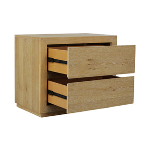 Alpine Furniture Harper Light Oak Two-Drawer Nightstand With Soft-Close Glides, Solid Rubberwood, 30"W X 18"D X 25"H 255-02