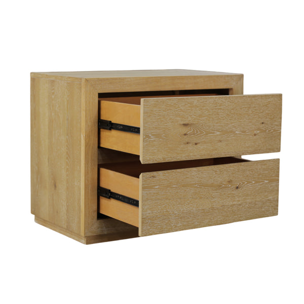Alpine Furniture Harper Light Oak Two-Drawer Nightstand With Soft-Close Glides, Solid Rubberwood, 30"W X 18"D X 25"H 255-02