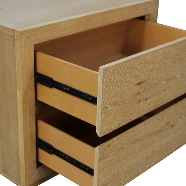 Alpine Furniture Harper Light Oak Two-Drawer Nightstand With Soft-Close Glides, Solid Rubberwood, 30"W X 18"D X 25"H 255-02