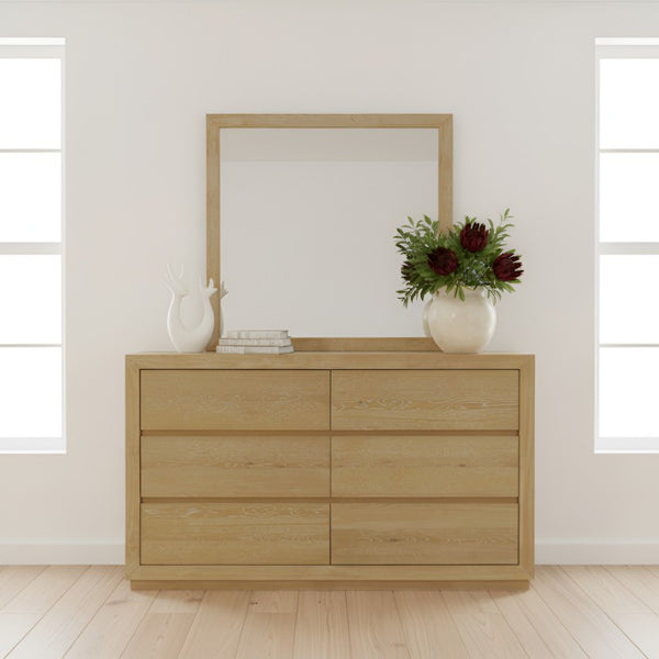 Alpine Furniture Harper Six-Drawer Dresser With Soft-Close Glides, Solid Rubberwood Durability And Classic Grain Finish Light Oak 255-03