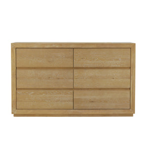 Alpine Furniture Harper Six-Drawer Dresser With Soft-Close Glides, Solid Rubberwood Durability And Classic Grain Finish Light Oak 255-03