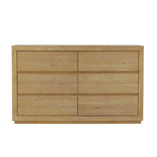 Alpine Furniture Harper Six-Drawer Dresser With Soft-Close Glides, Solid Rubberwood Durability And Classic Grain Finish Light Oak 255-03